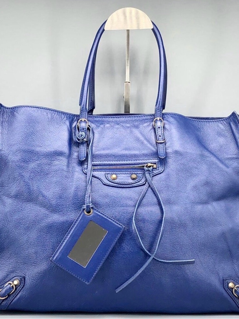 Authentic Balenciaga Vibrant Blue Leather Papier Tote